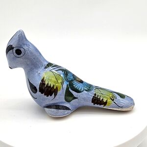 Vintage Tonala Art Pottery Hand Painted Blue Mexican Bird Figurine Signed Folk
